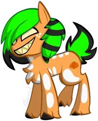 Size: 555x688 | Tagged: safe, artist:kharmacal, derpibooru import, oc, oc:bone spice, unofficial characters only, pony, artfight, blank eyes, grin, image, png, shading, simple background, smiling, solo, transparent background