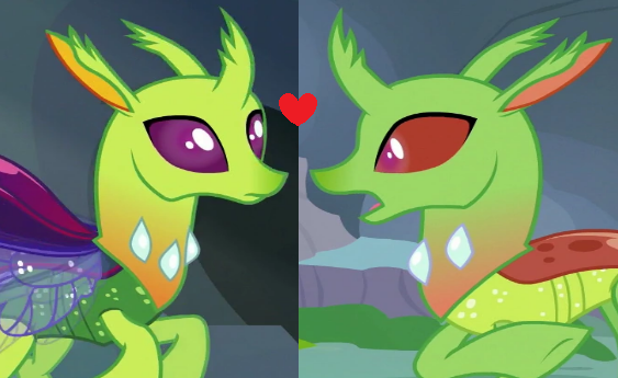 Size: 563x345 | Tagged: safe, derpibooru import, edit, edited screencap, screencap, arista, changedling, changeling, background changeling, image, lokiax, png, shipping, shipping domino