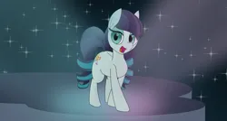 Size: 4026x2160 | Tagged: safe, artist:suryfromheaven, derpibooru import, coloratura, earth pony, pony, crossed legs, front view, image, png, rara, stage