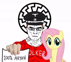 Size: 680x597 | Tagged: safe, derpibooru import, fluttershy, human, pony, aryan, black sun, chud, image, jpeg, meme, nazi, soyjak, wojak