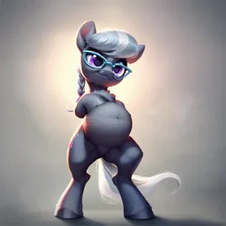 Size: 1024x1024 | Tagged: safe, ai content, derpibooru import, machine learning assisted, machine learning generated, prompter:jaguarcalamitydejv, silver spoon, earth pony, pony, g4, belly, big belly, female, glasses, hoove on belly, image, jpeg, mare, solo, standing, standing on two hooves