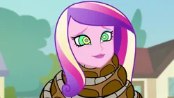 Size: 1280x720 | Tagged: safe, artist:a-new-recipeh, derpibooru import, edit, edited screencap, screencap, princess cadance, human, snake, equestria girls, g4, coils, cute, cutedance, female, hypno eyes, hypnosis, hypnotized, image, kaa, kaa eyes, lipstick, my little pony equestria girls: friendship games, png, smiling, wrapped snugly, wrapped up