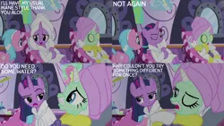 Size: 2000x1125 | Tagged: safe, derpibooru import, edit, edited screencap, editor:quoterific, screencap, aloe, rarity, twilight sparkle, twilight sparkle (alicorn), alicorn, g4, rarity's biggest fan, spoiler:interseason shorts, female, image, interseason shorts, mud mask, png, ponyville spa, towel, trio, trio female