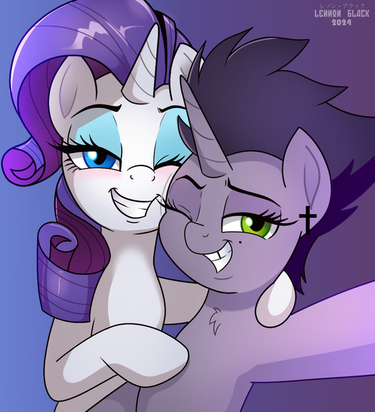 Size: 1092x1200 | Tagged: safe, artist:lennonblack, derpibooru import, rarity, oc, oc:lennon black, pony, unicorn, horn, image, one eye closed, png, selfie, wink