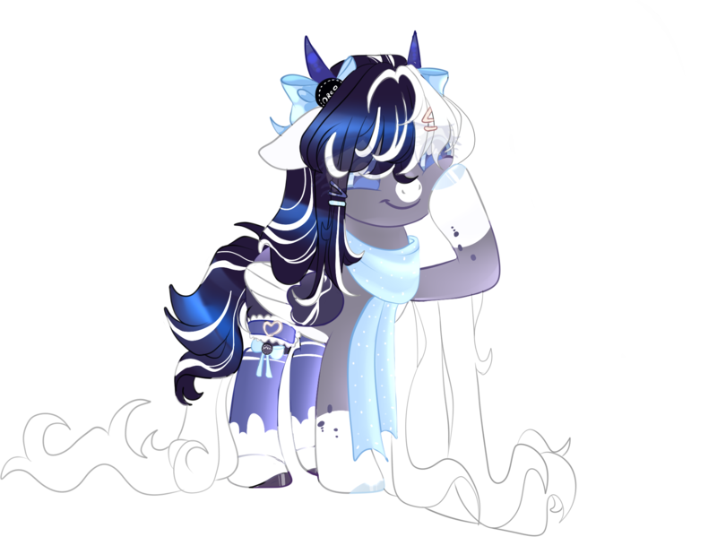 Size: 1854x1388 | Tagged: safe, artist:sakimiaji, derpibooru import, oc, oc:oreo cream, pegasus, pony, clothes, female, horns, image, mare, png, scarf, simple background, socks, solo, transparent background