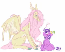 Size: 1529x1242 | Tagged: safe, artist:sparjechkaa, derpibooru import, fluttershy, screwball, bat pony, alternate universe, bat ponified, child, duo, duo female, female, flutterbat, headcanon, image, jpeg, looking at each other, looking at someone, mother and child, mother and daughter, next generation, old art, parent:discord, parent:fluttershy, race swap, sitting, smiling, smirk, stepmom, stepmother