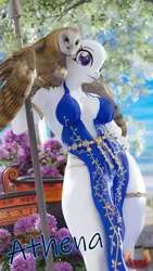 Size: 2160x3840 | Tagged: safe, artist:loveslove, derpibooru import, anthro, bird, owl, plantigrade anthro, 3d, athena, barn owl, blender, commission, image, jpeg, not sfm, outdoors, solo, ych example, your character here