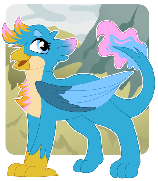 Size: 1280x1469 | Tagged: safe, artist:dilfistic, derpibooru import, gallus, gryphon, alternate design, colored wings, image, outline, png, solo, two toned wings, white outline, wings