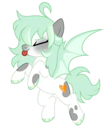 Size: 1280x1466 | Tagged: safe, artist:dilfistic, derpibooru import, oc, oc:double sided heart, bat pony, pony, eyes closed, female, image, mare, png, simple background, solo, tongue out, transparent background