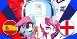 Size: 720x370 | Tagged: safe, derpibooru import, edit, oc, oc:britannia, oc:maredrid, pony, duo, england, euro 2024, image, jpeg, mascot, spain