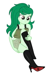 Size: 2500x4000 | Tagged: safe, alternate version, artist:gibsterboy5, artist:moogood, derpibooru import, edit, editor:moogood, vector edit, wallflower blush, human, equestria girls, g4, bare shoulders, boots, clothes, female, hand on hip, hand on leg, high heel boots, high heels, high res, image, leather, leather boots, looking down, midriff, panties, png, raised leg, shoes, simple background, sitting, skirt, sleeveless, solo, tanktop, transparent background, underwear, vector