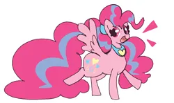 Size: 1151x685 | Tagged: safe, artist:gravity1037, derpibooru import, pinkie pie, pegasus, pony, g4, alternate cutie mark, alternate hair color, alternate mane color, alternate tail color, big mane, big tail, cute, diapinkes, emanata, female, heart, heart tongue, horse collar, image, looking at you, mare, open mouth, open smile, pegasus pinkie pie, peytral, png, race swap, simple background, smiling, smiling at you, solo, spread wings, striped mane, striped tail, strut, tail, white background, wings