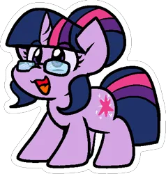 Size: 463x486 | Tagged: safe, artist:zutcha, derpibooru import, sci-twi, twilight sparkle, pony, unicorn, equestria girls, g4, cute, equestria girls ponified, eye clipping through hair, glasses, image, open mouth, open smile, outline, png, simple background, smiling, solo, transparent background, twiabetes, unicorn sci-twi, white outline