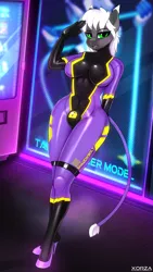 Size: 1439x2560 | Tagged: suggestive, artist:xorza, ponerpics import, oc, unofficial characters only, anthro, breasts, clothes, costume, crotch bulge, futa, gloves, high heels, image, latex, latex gloves, latex suit, png, shadowbolts costume, shoes, solo, solo futa