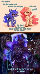 Size: 2192x4082 | Tagged: suggestive, artist:polnocnykot, derpibooru import, nightmare moon, princess celestia, princess luna, alicorn, anthro, hellhound, pony, wolf, g4, 2 panel comic, angry, beastars, blushing, breasts, chains, claws, cleavage, clothes, collar, comic, constellation, crescent moon, crossover, cute, dialogue, dress, ear fluff, ethereal hair, ethereal mane, eyelashes, eyeshadow, fangs, female, filly, five nights at freddy's, floppy ears, foal, fortnite, full body, full moon, funny, glow, glowing eyes, helluva boss, horn, image, jpeg, lidded eyes, looking at each other, looking at someone, looking at you, loona (helluva boss), makeup, meme, moon, night, not impressed, pink-mane celestia, raised hoof, roxanne wolf, seductive look, seductive pose, sexy, spread wings, stars, teeth, text, unshorn fetlocks, wings, wolves, young celestia, young luna, younger