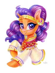 Size: 897x1200 | Tagged: safe, artist:maytee, derpibooru import, saffron masala, pony, unicorn, g4, bust, colored pencil drawing, horn, image, png, portrait, simple background, solo, traditional art, white background