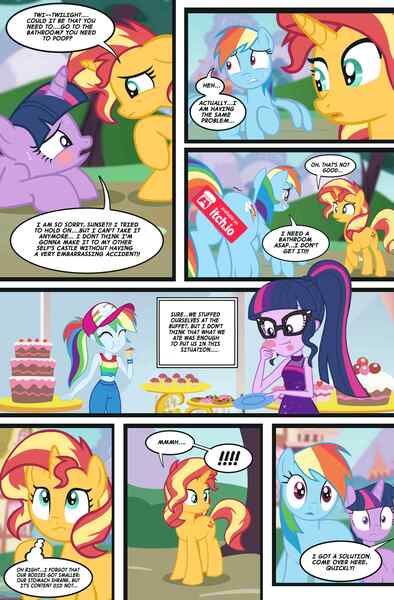 Size: 3000x4568 | Tagged: questionable, artist:succubi samus, derpibooru import, rainbow dash, sci-twi, sunset shimmer, twilight sparkle, ponified, pegasus, pony, unicorn, comic:girls things horse things, equestria girls, g4, advertisement, bdsm, blushing, butt, butt bump, censored, comic, crotchboobs, embarrassed, equestria girls ponified, equestria girls specials, fart, fart cloud, fart noise, female, glow, horn, image, imminent scat, implied bisexual, implied lesbian, implied scat, jpeg, mare, missing cutie mark, my little pony equestria girls: spring breakdown, nose wrinkle, nudity, onomatopoeia, open mouth, paywall content, plot, sample, scared, scaredy dash, show accurate, silent but deadly, sound effects, swamp, sweat, sweatdrop, tail, tongue out, unicorn sci-twi