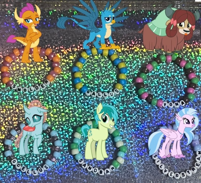 Size: 642x584 | Tagged: safe, artist:lnx1ynight16, derpibooru import, gallus, ocellus, sandbar, silverstream, smolder, yona, changedling, changeling, classical hippogriff, dragon, earth pony, gryphon, hippogriff, pony, yak, bracelet, horn, image, jewelry, jpeg, kandi, smiling, spread wings, student six, tongue out, wings