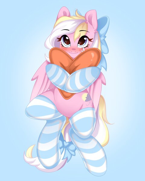 Size: 3277x4096 | Tagged: safe, artist:haruk, ponerpics import, oc, oc:bay breeze, unofficial characters only, pony, blushing, clothes, female, image, jpeg, mare, socks, striped socks