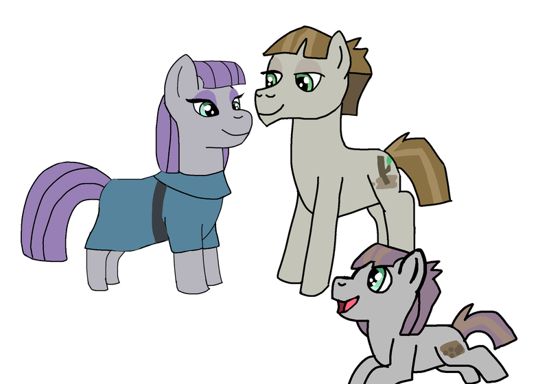 Size: 2042x1429 | Tagged: safe, artist:yoyoswing555, derpibooru import, maud pie, mudbriar, oc, oc:mineral cliff, pony, g4, colt, father and child, father and son, female, foal, husband and wife, image, male, mare, maudbriar, mother and child, mother and son, offspring, parent:maud pie, parent:mud briar, parents:maudbriar, png, shipping, simple background, smiling, stallion, straight, trio, when he smiles, when she smiles, white background