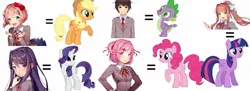 Size: 1039x380 | Tagged: safe, artist:timru-chapkhaev, derpibooru import, applejack, pinkie pie, rarity, spike, twilight sparkle, crossover, doki doki literature club, doki doki literature club!, image, jpeg, monika, natsuki, sayori, yuri (ddlc)