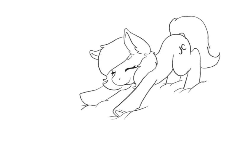 Size: 805x559 | Tagged: safe, artist:invisiblegreenbox, derpibooru import, oc, oc:jc, unofficial characters only, earth pony, behaving like a cat, earth pony oc, image, monochrome, png, solo