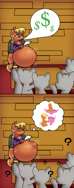 Size: 2700x6833 | Tagged: safe, artist:fancy_blue, derpibooru import, ms. harshwhinny, pony, fanfic:sexier short stories with particularly pregnant ponies, g4, 2 panel comic, belly, big belly, brick wall, clothes, comic, commission, dollar sign, emanata, fetish, foal, frown, grimace, grunt, hoof imprints, huge belly, hyper, hyper belly, hyper pregnancy, image, impossibly large belly, kicking, no dialogue, paper, png, pointy ponies, pregnant, question mark, speech, story included, struggling, sweat, sweatdrop, table, talking, thought bubble, uterus