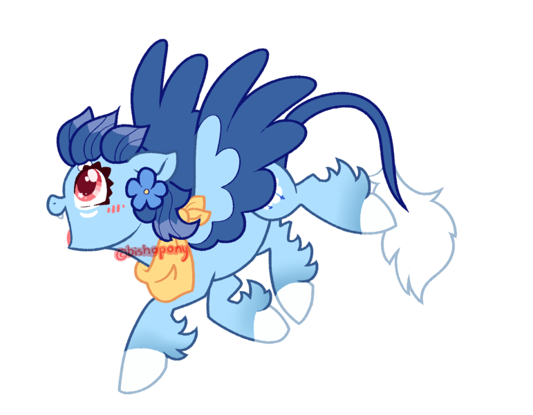 Size: 1800x1400 | Tagged: safe, artist:bishopony, derpibooru import, oc, oc:brave sword, unofficial characters only, pegasus, pony, 2021, artfight, bandana, blue coat, blue mane, blue wingtips, blush lines, blushing, colored hooves, colored tail, colored wings, colored wingtips, facial markings, fangs, fetlock tuft, flower, flower on ear, flying, gift art, gradient legs, hooves, image, leg fluff, leonine tail, long tail, neckerchief, old art, open mouth, open smile, pegasus oc, pink eyes, png, profile, short mane, simple background, smiling, solo, tail, thick eyelashes, transparent background, two toned mane, two toned wings, white hooves, white tail, wingding eyes, wings