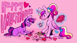 Size: 1447x812 | Tagged: safe, artist:beyhr, derpibooru import, princess cadance, twilight sparkle, alicorn, unicorn, happy valentines day, image, jpeg