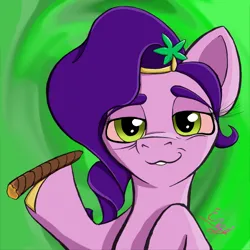 Size: 4200x4200 | Tagged: safe, artist:engi, derpibooru import, pipp petals, pegasus, pony, g5, blunt, crown, digital art, drugs, female, high, image, jewelry, mare, marijuana, png, regalia, simple background, solo, stoned