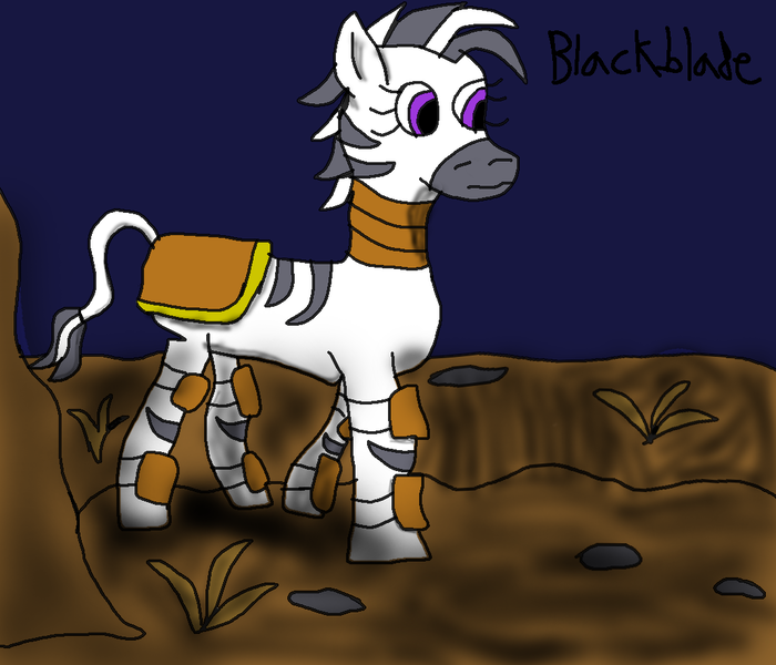 Size: 1072x919 | Tagged: safe, artist:blackblade360, derpibooru import, oc, oc:ekon (blackblade360), unofficial characters only, pony, zebra, fallout equestria, armor, armored zebra, ashes town, battle saddle, dead grass, digital art, fallout, female, ibispaint x, image, leg stripes, mare, mare oc, mohawk, night, pixel art, png, post apocalypse, purple eyes, rock, solo, striped mane, striped tail, stripes, tail, two toned mane, two toned tail, walking, wasteland, zebra oc