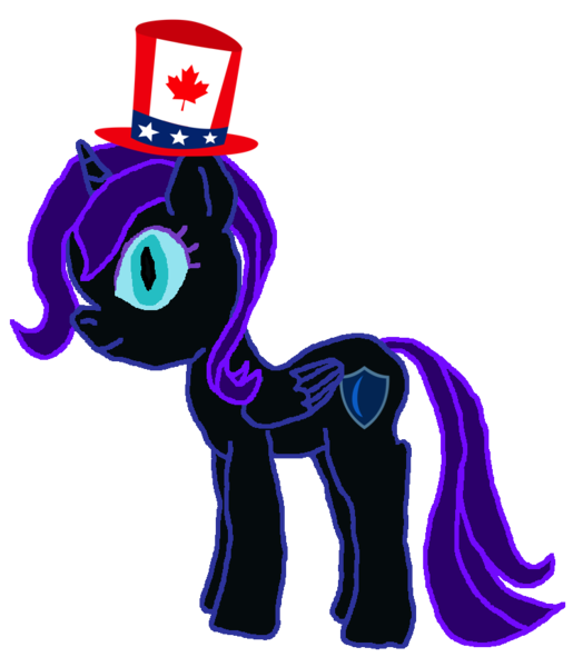 Size: 749x873 | Tagged: safe, artist:alexlayer, artist:benoit rochon, artist:cmara, artist:railpony, artist:taionafan369, artist:ziyun2368461573, derpibooru import, editor:railpony, editor:taionafan369, oc, oc:nyx, alicorn, pony, adolescent, alicorn oc, base used, canada, canadian american, female, female oc, folded wings, hat, horn, image, mare, mare oc, older, older nyx, png, pony oc, simple background, slit pupils, solo, top hat, transparent background, uncle sam, united states, wings