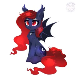 Size: 4000x4000 | Tagged: safe, artist:confetticakez, derpibooru import, princess luna, bat pony, pony, g4, absurd resolution, bat ponified, bat wings, blushing, chest fluff, collar, cute, cute little fangs, ear fluff, ear tufts, eyeshadow, fangs, female, image, lunabetes, makeup, mare, png, race swap, simple background, sitting, solo, spread wings, tail, white background, wings