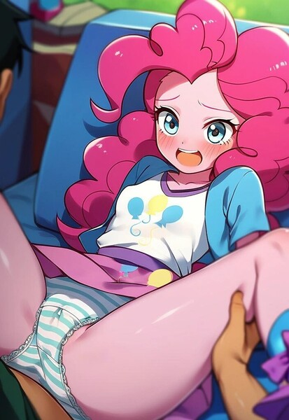 Size: 704x1024 | Tagged: suggestive, ai content, derpibooru import, machine learning generated, pinkie pie, oc, oc:anon, human, equestria girls, g4, blushing, butt, cameltoe, clitoral hood, clothes, equestria girls outfit, fetish, frills, frilly underwear, image, jpeg, legs, looking at you, outdoors, panties, panty fetish, panty shot, pink mane, sitting, skirt, skirt lift, spread legs, spreading, striped panties, striped underwear, stripes, thighs, underwear, upskirt