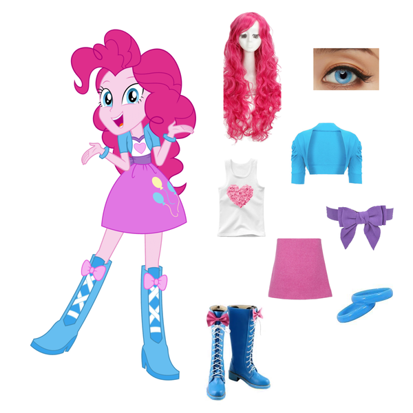 Size: 1280x1280 | Tagged: safe, derpibooru import, pinkie pie, human, equestria girls, g4, accessory, belt, blue eyes, boots, bow, bracelet, cardigan, clothes, curly hair, eye, eyebrows, female, hair, happy, heart, high heel boots, image, irl, irl human, jewelry, knee-high boots, laces, long hair, looking at you, outfit, photo, pink hair, png, raised leg, shirt, shoes, short sleeves, shrug, simple background, skirt, smiling, solo, standing, tanktop, vector, white background, wig