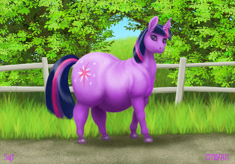 Size: 1200x840 | Tagged: safe, artist:soobel, derpibooru import, twilight sparkle, pony, unicorn, fat, female, horn, image, obese, png, solo, twilard sparkle, unicorn twilight