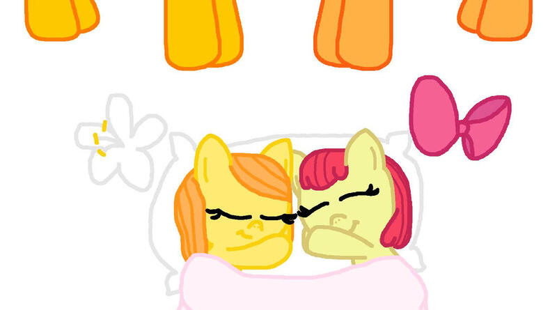 Size: 1024x570 | Tagged: safe, artist:katiegirlsforever, derpibooru import, apple bloom, applejack, oc, oc:orange bloom, oc:orange cream, unofficial characters only, pony, g4, adorabloom, apple bloom's bow, baby, baby pony, blanket, bow, closed mouth, cute, eyes closed, family, female, filly, flower, foal, group, hair bow, image, jpeg, lily (flower), mare, pillow, quartet, siblings, simple background, sisters, sleeping, smiling, watch, white background