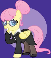 Size: 3500x4000 | Tagged: safe, artist:a4r91n, derpibooru import, fluttershy, pegasus, g4, abstract background, alternate hairstyle, business suit, businessmare, clothes, glasses, image, jpeg, looking at you, raised hoof