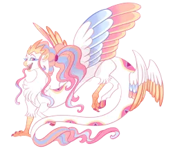 Size: 4300x3800 | Tagged: safe, artist:gigason, derpibooru import, oc, oc:snake eyes, draconequus, colored wings, image, magical threesome spawn, multicolored wings, parent:discord, parent:princess celestia, parent:queen novo, png, simple background, solo, transparent background, wings