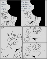 Size: 828x1045 | Tagged: safe, artist:eltrash_art6, derpibooru import, cozy glow, princess flurry heart, twilight sparkle, twilight sparkle (alicorn), alicorn, pegasus, pony, ..., angry, comic, crying, female, frown, image, jpeg, mare, monochrome, older, older flurry heart, sillhouette, simple background, teary eyes, text, trio, white background