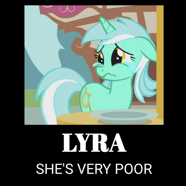 Size: 1440x1440 | Tagged: safe, derpibooru import, edit, edited screencap, screencap, lyra heartstrings, unicorn, g4, swarm of the century, horn, image, jpeg, motivational poster, sad, solo