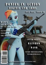 Size: 2480x3508 | Tagged: suggestive, artist:sunshinemane42, derpibooru import, applejack, fluttershy, pinkie pie, rainbow dash, rarity, twilight sparkle, anthro, 3d, american flag bikini, ar15, assault rifle, badass, bikini, bikini bottom, bikini top, blender, blender cycles, clothes, flag bikini, gun, humvee, image, looking at you, m16, magazine cover, mane six, patriotic, patriotism, png, rifle, sexy, side-tie bikini, smiling, solo, swimsuit, weapon