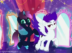 Size: 4110x3082 | Tagged: safe, artist:ramixe dash, derpibooru import, oc, oc:lightning stars, oc:osiris eclipse, unofficial characters only, alicorn, pegasus, pony, g4, g5, duo, g5 to g4, generation leap, image, jpeg, male, race swap, signature, stallion, text