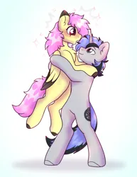 Size: 2424x3136 | Tagged: safe, artist:mariashek, derpibooru import, oc, pegasus, pony, unicorn, female, horn, image, love, lovers, male, mare, pleasant surprise, png, stallion, yellow pony