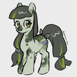 Size: 4096x4096 | Tagged: safe, artist:metaruscarlet, derpibooru import, oc, oc:sawa (ice1517), unofficial characters only, earth pony, pony, earth pony oc, gray background, image, looking at you, png, ribbon, simple background, solo, spotted