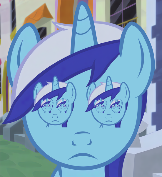 Size: 3092x3368 | Tagged: safe, derpibooru import, edit, edited screencap, screencap, minuette, amending fences, g4, cropped, image, mare stare, png, recursion, shitposting, solo