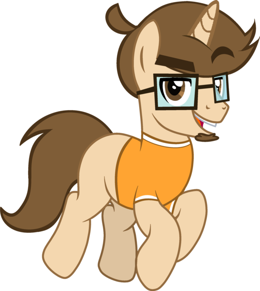 Size: 2413x2702 | Tagged: safe, artist:stephen-fisher, derpibooru import, oc, oc:saberspark, ponified, pony, unicorn, g4, clothes, glasses, horn, image, male, png, ponified youtuber, rule 85, saberspark, shirt, simple background, solo, transparent background, youtuber