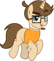 Size: 2413x2702 | Tagged: safe, artist:stephen-fisher, derpibooru import, oc, oc:saberspark, ponified, pony, unicorn, g4, clothes, glasses, horn, image, male, png, ponified youtuber, rule 85, saberspark, shirt, simple background, solo, transparent background, youtuber