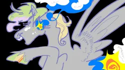 Size: 1440x810 | Tagged: safe, artist:msponies, derpibooru import, alicorn, pony, g4, black background, fusion:derpy hooves, fusion:princess celestia, image, png, simple background, solo