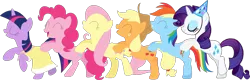 Size: 1470x473 | Tagged: artist needed, safe, derpibooru import, edit, editor:incredibubbleirishguy, vector edit, applejack, fluttershy, pinkie pie, rainbow dash, rarity, twilight sparkle, g4, party of one, sweet and elite, birthday dress, clothes, conga, conga line, dress, eyes closed, hat, image, mane six, party dress, party hat, png, vector